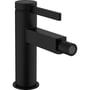 Hansgrohe Finoris bidétarmatur i mat sort med 1-grebs betjening og 129mm fremspring, vist på hvid baggrund.