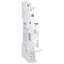Schneider Electric Acti9 iSD modulær fejlkontakt med 1 C/O kontakt og dobbelt terminal, vist fra siden.