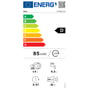 Energimærkning for Beko DFN28432X-opvaskemaskine med energiklasse D og ikoner for forbrug.