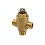 Frontbillede af Danfoss VZ 3 ventil, viser den kompakte messingkonstruktion og gevinddetaljer på tilslutningerne.