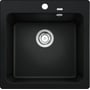 Top view af BLANCO NAYA 5 UX køkkenvask i sort Silgranit med centreret afløb og hanehul til venstre.