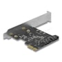 DeLock SATA-kort set fra den modsatte side med de to SATA-porte og PCI Express x1-kontakten synlige.