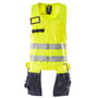 Mascot hi-vis værktøjsvest i gul og mørk marine, 2XL, med reflekser, brystlommer og aftagelige hængelommer foran.