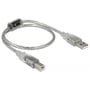 DeLock USB 2.0 kabel, 0,5 meter, forbinder type-A med type-B stik, vist sammenrullet.