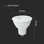 Teknisk illustration af V-TAC MR16 LED spot, der viser dimensioner: 50mm diameter og 52mm dybde.