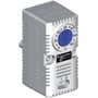Schneider Electric ClimaSys CC termostat til blæser, 0-60°C, med blå justeringsknap og 1NO kontakt.
