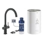 Grohe Red II C-tud boiler M EU sæt i sort, med armatur, kedel, filter og kontrolboks på hvid baggrund.