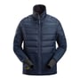 Snickers Workwear 1902 FlexiWork hybridjakke i navy/navymeleret, str. M, set forfra med gennemgående lynlås og manchetter.