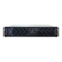 Chieftec UNC-210T-B-U3-OP er et sort 19-tommers 2U-rack set forfra med håndtag, perforeret front og knapper.