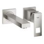 Grohe Eurocube etgrebs håndvaskarmatur i børstet stål med firkantet tud og vægmonteret design.