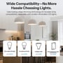 Grafik med Sonoff MINI-ZBDIM Zigbee-lysdæmper og pendellamper samt symboler for kompatible LED-, gløde- og halogenpærer.
