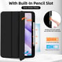 4smarts Folio Case Basic med indbygget penholder og auto wake/sleep funktion til iPad Pro 11", viser hvordan pennen sættes i og batteriindikatorer.