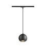 SLV LIGHT EYE 150 1F pendel i mat sort, ophængt i en sort skinne med en tynd ledning.