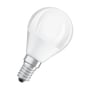 LEDVANCE HS mat LED-kronepære set skråt med rund, opalhvid top og synlig E14-skruefatning.