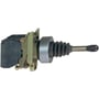 Schneider Electric XD4PA14 joystik med 4 faste stillinger, krom frontring, IP65-klassificering og kort greb, set fra siden på hvid baggrund.