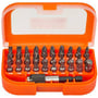 Bahco 31-delers bitssæt med orange opbevaringskasse og magnetisk bitsholder, vise alle bits organiseret.