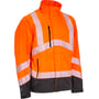 ELKA softshell jakke i orange med sorte detaljer, reflekser og lynlåse på fronten, størrelse 2XL.