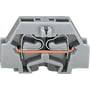 Wago 2,5mm² 2-leder miniklemme i grå, CAGE CLAMP tilslutning vises i detaljeret snit.