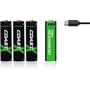 Coast genopladelige AAA-batterier set med plus- og minuspoler samt USB-C-porten til opladning.