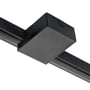 SG Armaturen Zip 230V tilkobling i sort metal, vist tilsluttet en 1-faset skinne for flytbar montering på hvid baggrund.