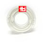 En rulle af Teknisk Belysnings Industri 3G0,75 mm² tekstilledning i hvid, monteret på en klar plastspole med varemærke-logo.