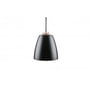 SG Armaturen Bell Midi loftslampe i sort med gulddetaljer, vist med hvid baldakin og ophæng, diameter 230 mm.