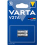 Blå VARTA-emballage til V27A-specialbatteriet med modelnavn og illustration af batterier på forsiden.
