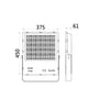 Målskitse af 400 W LED-projektøren med bredde 375 mm, højde 450 mm og dybde 61 mm.