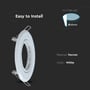 Let at installere V-TAC downlight fitting med angivet udskæringsstørrelse på Ø65mm, materialet er jern og farven hvid.