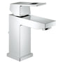 Grohe Eurocube håndvaskarmatur med 1-greb i skinnende krom finish, vist fra siden med en firkantet base og tud.