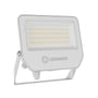 Ledvance Floodlight Compact LED-projektør i hvid set skråt forfra med synlige LED-felter og monteringsbøjle.