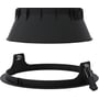 Close-up af Ansell Lighting Comfort DL downlight dele, viser sort ydre kabinet og monteringsring.