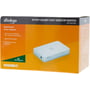 Emballagen til D-Link 8-port Gigabit Easy desktop-switch med orange og sort grafik samt en tegning af switchen.