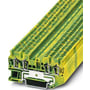 Phoenix Contact jordklemme ST, 1,5-QUATTRO-PE, gul/grøn, med fjederkrafttilslutning og fire tilslutninger til 1,5mm² ledere.