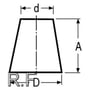 Teknisk tegning af Indura konisk reduktion med mål D, d og A angivet for præcis dimensionering.