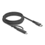 Nærbillede af DeLock 2-i-1 USB-C og Lightning stik, viser kabelovergangen og DeLock logoet.