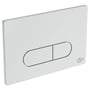 Ideal Standard OLEAS pneumatisk kontrolplade i blank krom med dobbeltskyl, viser fronten med logo.