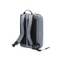 Bagside af Dicota Eco Backpack MOTION 13 - 15.6”, der viser polstrede skulderremme og ryglæn i grå denim.