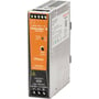 Weidmüller Pro Eco strømforsyning, 72W, 24V DC, 3A, vist skråt forfra, med orange frontpanel og mærkat med tekniske specifikationer.