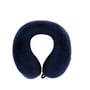 Travel Blue Tranquility Pillow i navyblå, vist ovenfra, fremhæver den U-formede ergonomi.