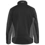 Bagside af Blåkläder Workwear softshell jakke i sort/mørkegrå, størrelse M, med logo på kraven.