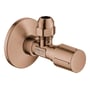 Grohe vinkelventil i børstet kobber med 1/2" tilslutning og 3/8" udløb, vist med metalhåndtag.