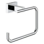 Grohe Essentials Cube toiletrulleholder i krom med et firkantet vægbeslag og en buet stang til rullen.