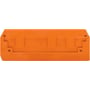 Nærbillede af Wago ende- og mellemplade 10Q i orange, 2,5 mm tykkelse, viser Wago logo og produktinformation.
