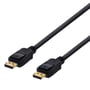 Deltaco DisplayPort 1.2-kabel på 1 meter, sort, vist skråt med begge stik og de guldfarvede kontaktflader.