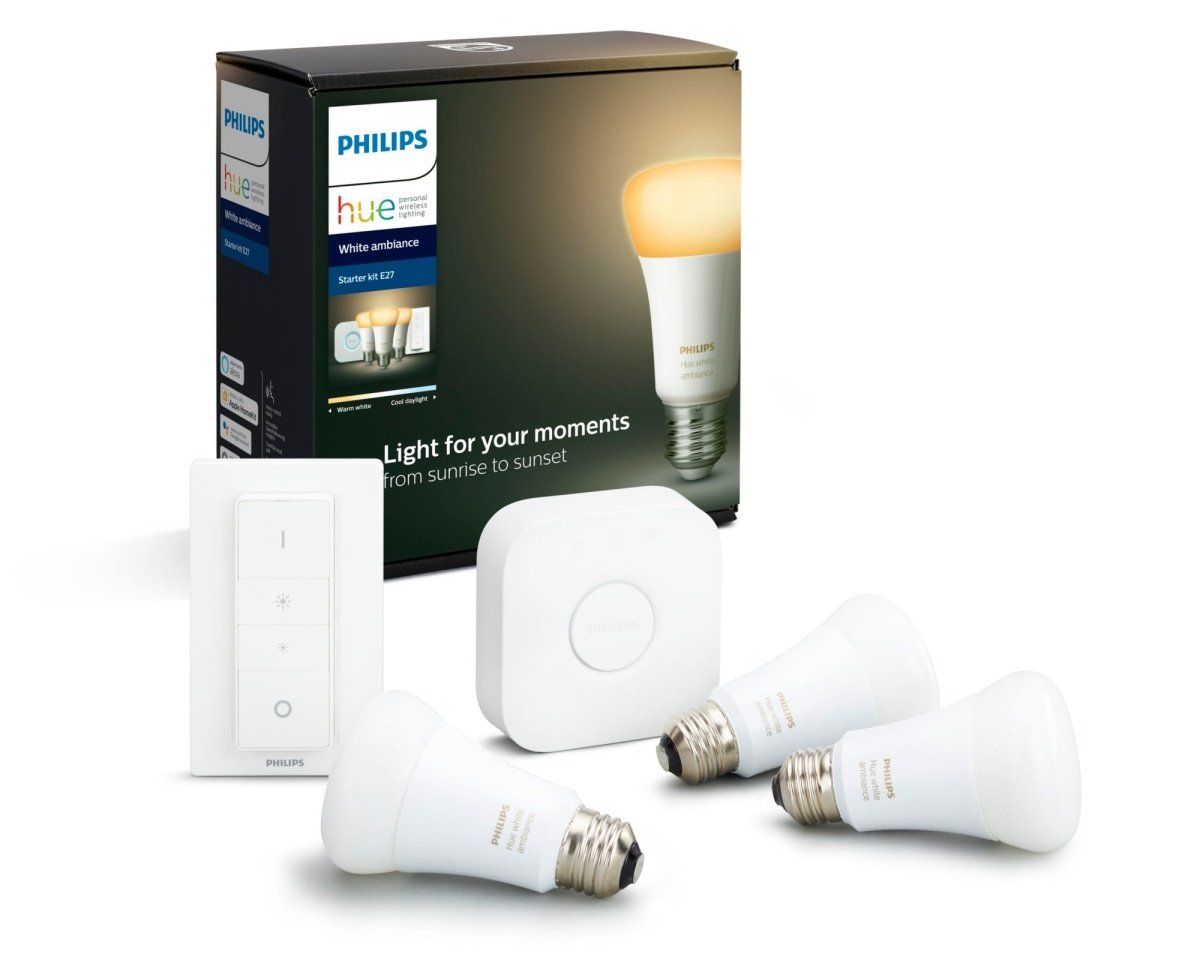 Philips Hue startsæt 2xE27 White 9W BT/Zigbee, komplet inkl. Hue Bridge ‒ WATTOO.DK