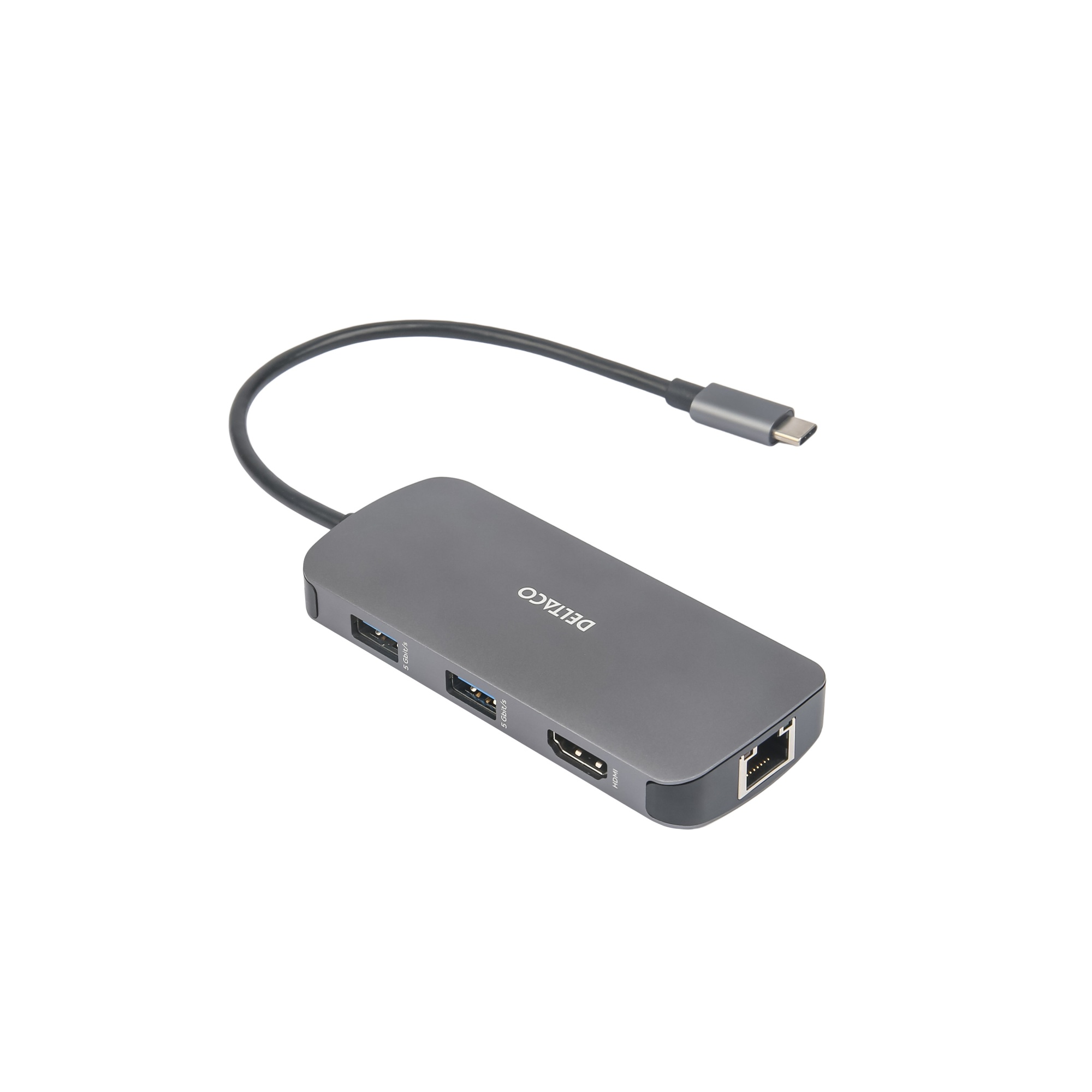 Deltaco USB-C Docking station, HDMI/RJ45/USB-A/SD