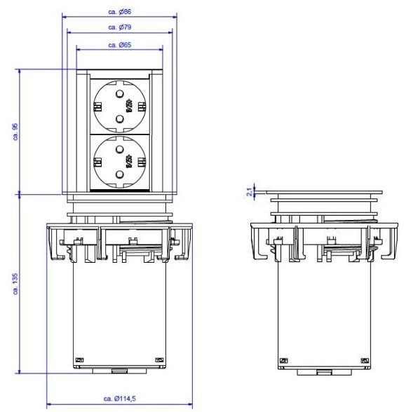 Elevator Pop-up Stikkontakt 2xSchuko, stål look (0917066959)