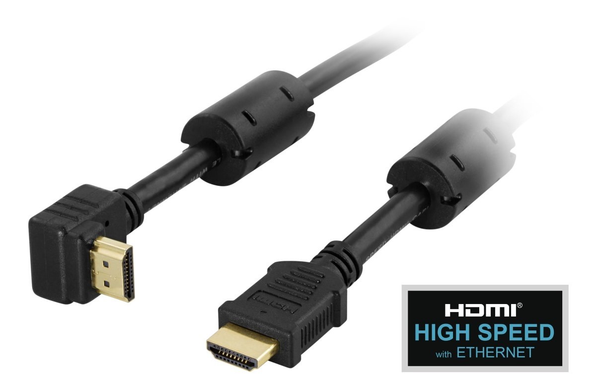 DELTACO HDMI kabel, HDMI High Speed Ethernet, vinklet A ‒ WATTOO.DK