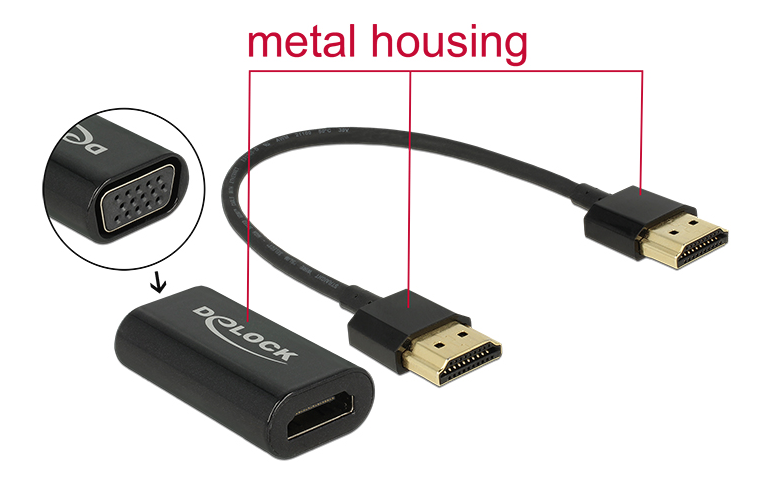 frakobling skyld bruger Delock Adapter HDMI-A han > VGA hun Metal Housing med 15 cm kabel ‒  WATTOO.DK
